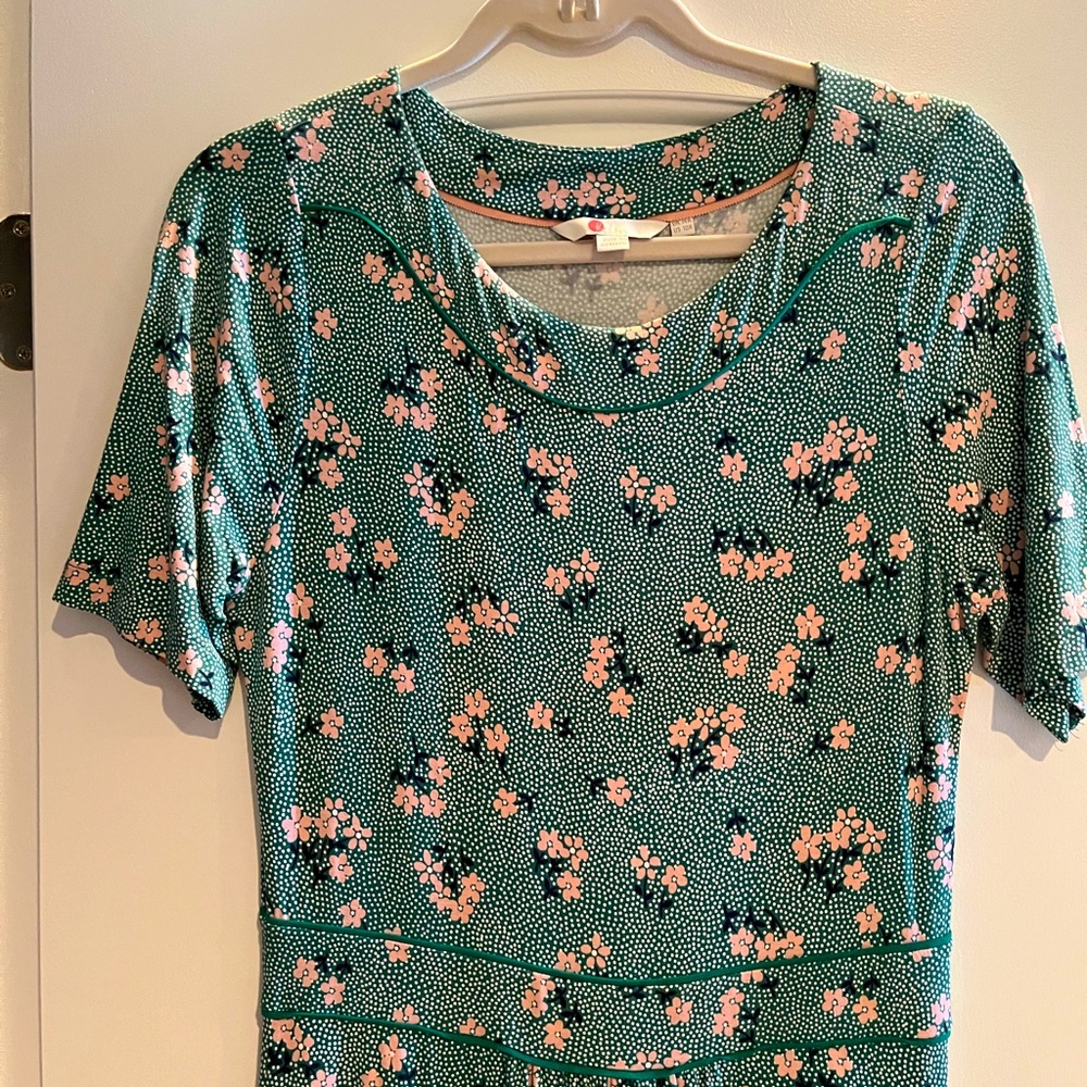 Boden Women’s Ava Jersey Midi Dress Green Floral Short Sleeves - size 10 - Picture 4 of 7